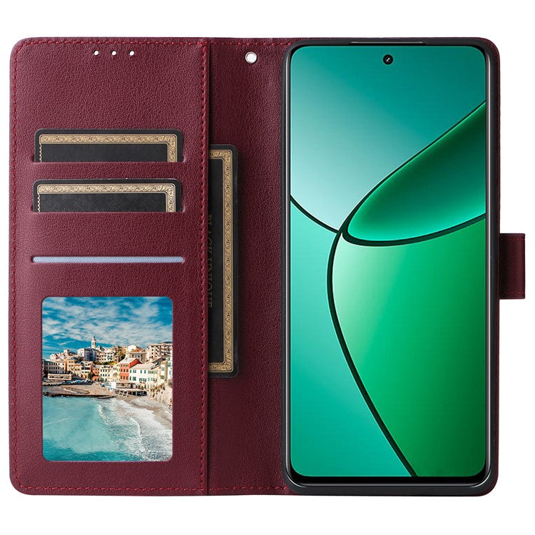 For Realme 12 4G / 12+ 5G Case 3 Card Slots Slim-Fit PU Leather Wallet Stand Phone Cover - Wine Red
