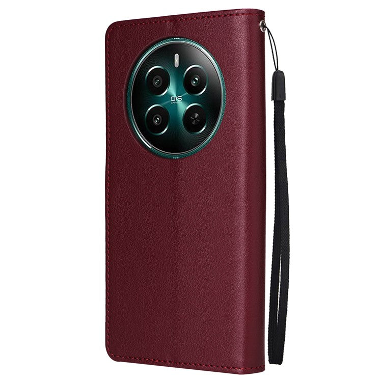 For Realme 12 4G / 12+ 5G Case 3 Card Slots Slim-Fit PU Leather Wallet Stand Phone Cover - Wine Red