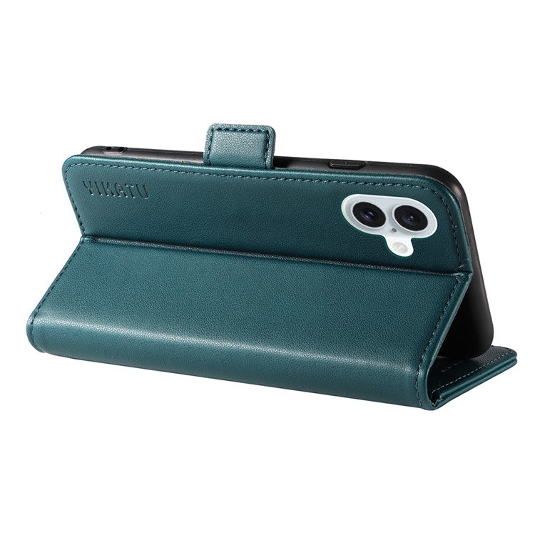 YIKATU YK-003 For iPhone 16 Plus Case Wallet Phone Leather Cover with Folding Stand - Green