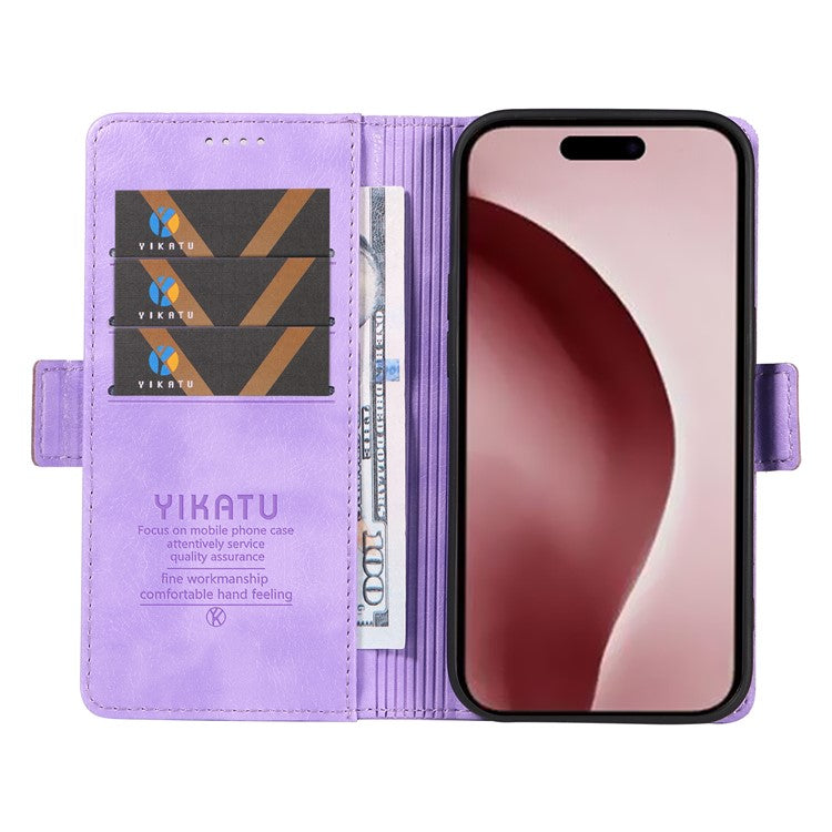 YIKATU YK-007 For iPhone 16 Pro Case Litchi Texture Leather Wallet Phone Cover Side Magnetic Clasp - Purple
