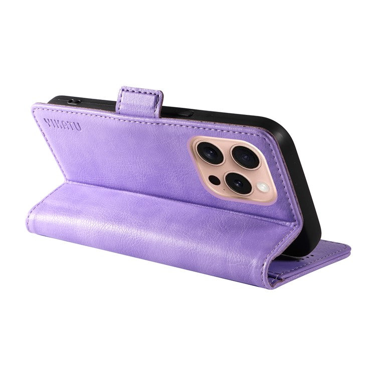 YIKATU YK-007 For iPhone 16 Pro Case Litchi Texture Leather Wallet Phone Cover Side Magnetic Clasp - Purple