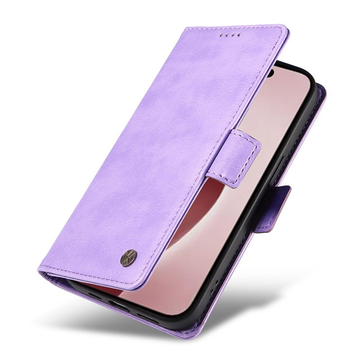 YIKATU YK-007 For iPhone 16 Pro Case Litchi Texture Leather Wallet Phone Cover Side Magnetic Clasp - Purple