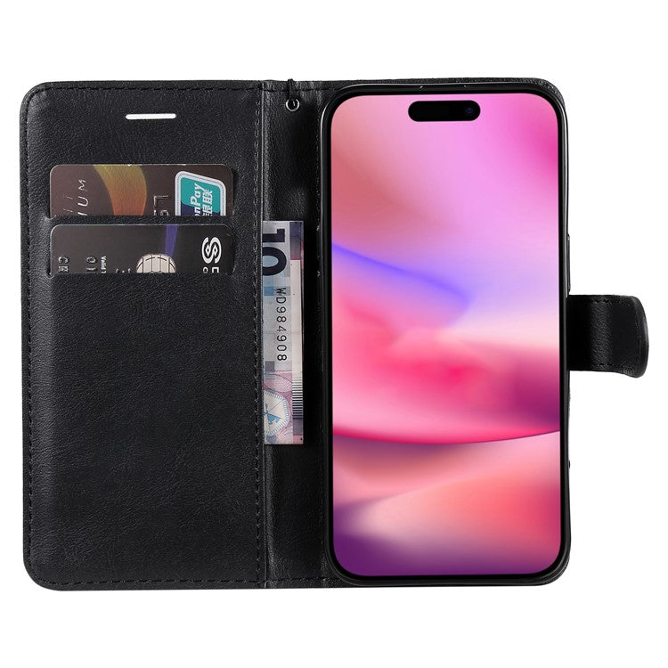 KT Leather Series-2 for iPhone 16 Case Card Slots Wallet Phone Leather Cover - Black