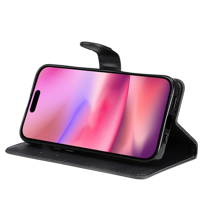 KT Leather Series-2 for iPhone 16 Case Card Slots Wallet Phone Leather Cover - Black