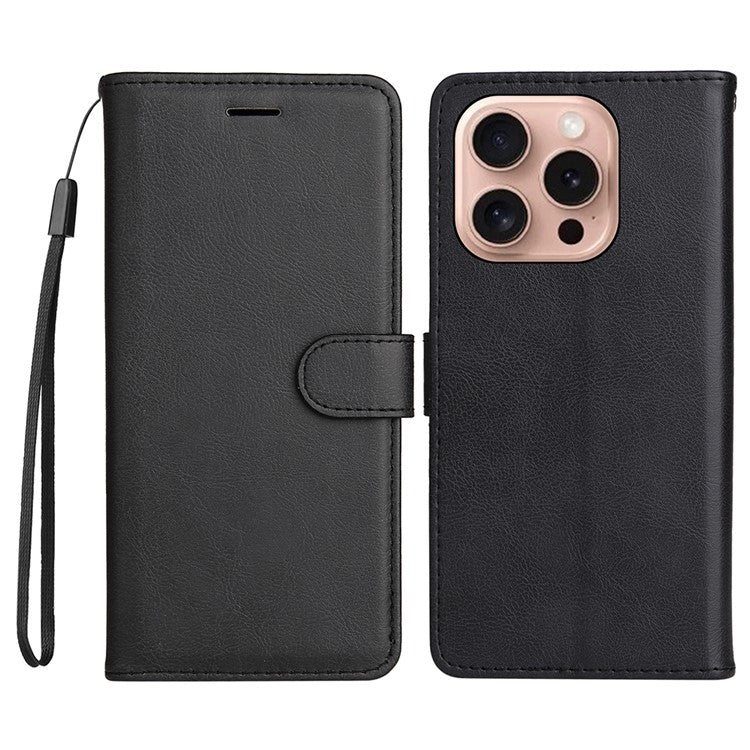 KT Leather Series-2 for iPhone 16 Pro Protective Case Solid Color Leather Phone Cover - Black