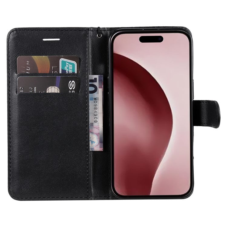 KT Leather Series-2 for iPhone 16 Pro Protective Case Solid Color Leather Phone Cover - Black