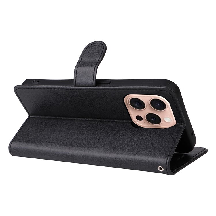 KT Leather Series-2 for iPhone 16 Pro Protective Case Solid Color Leather Phone Cover - Black