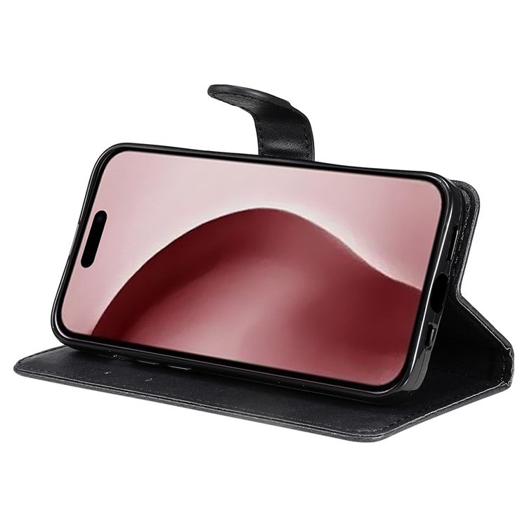 KT Leather Series-2 for iPhone 16 Pro Protective Case Solid Color Leather Phone Cover - Black