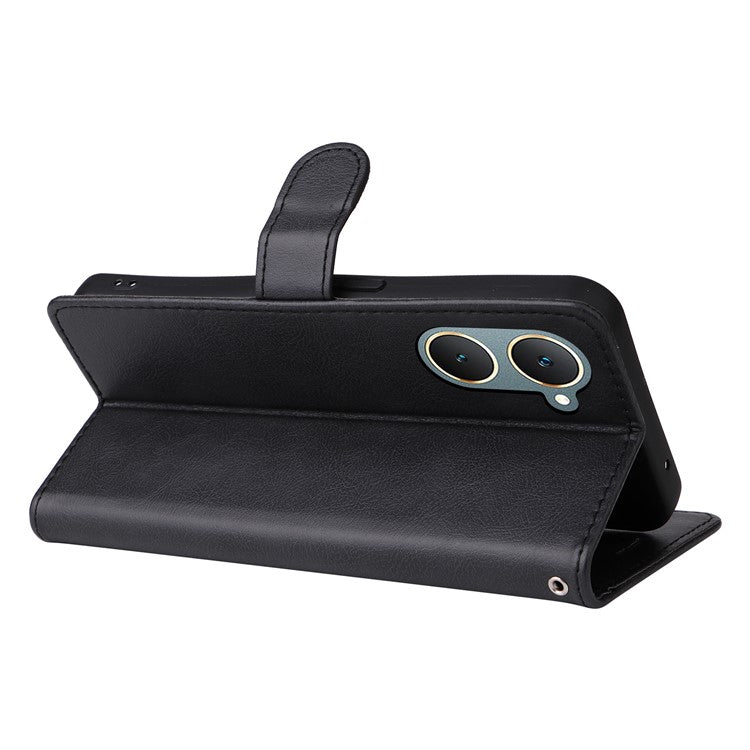 KT Leather Series-2 for vivo Y03 Case Solid Color PU Leather Flip Wallet Phone Cover - Black