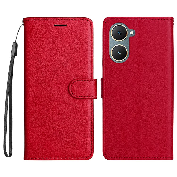 KT Leather Series-2 for vivo Y03 Case Solid Color PU Leather Flip Wallet Phone Cover - Red