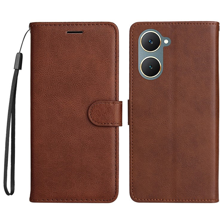 KT Leather Series-2 for vivo Y03 Case Solid Color PU Leather Flip Wallet Phone Cover - Brown