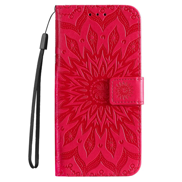 KT Imprinting Flower Series-1 For iPhone 16 Pro Case PU Leather Flip Wallet Stand Cover - Red