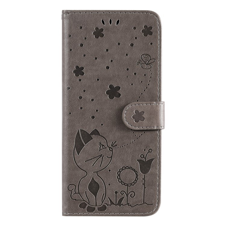 KT Imprinting Flower Series-4 For OnePlus Nord CE4 5Gt Case Leather Wallet Cover Cat Bee Pattern - Grey