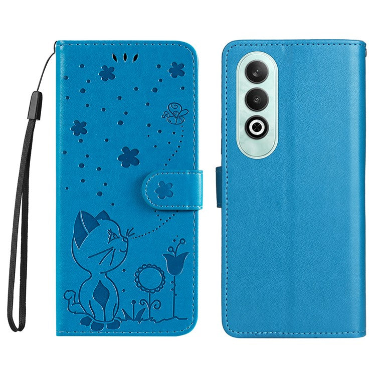 KT Imprinting Flower Series-4 For OnePlus Nord CE4 5Gt Case Leather Wallet Cover Cat Bee Pattern - Blue