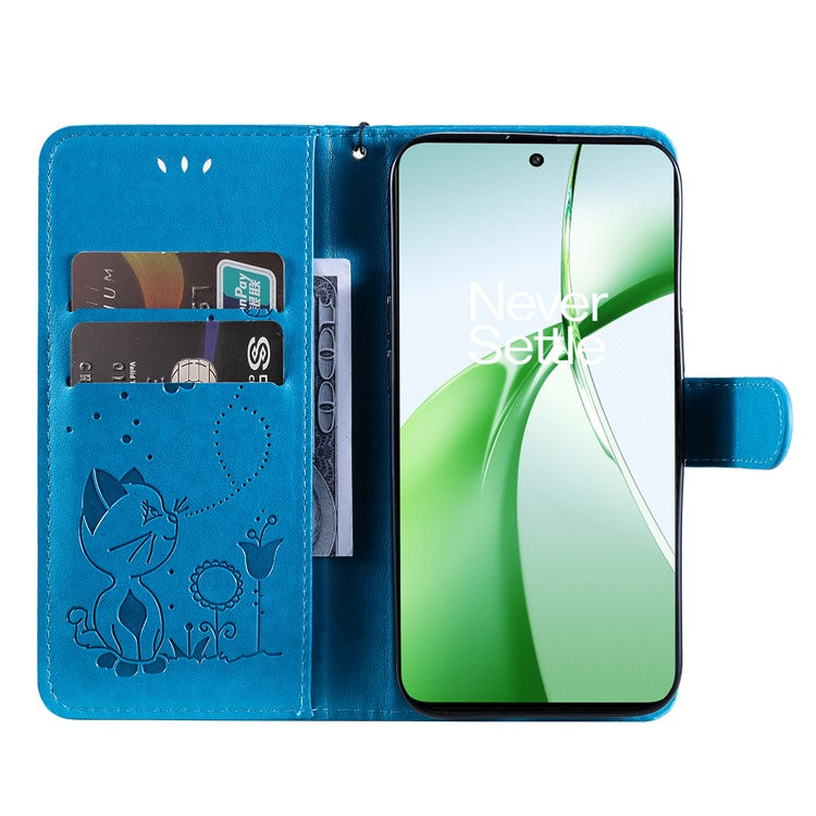 KT Imprinting Flower Series-4 For OnePlus Nord CE4 5Gt Case Leather Wallet Cover Cat Bee Pattern - Blue