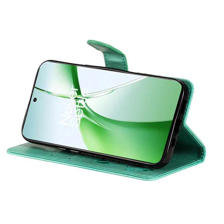 KT Imprinting Flower Series-4 For OnePlus Nord CE4 5Gt Case Leather Wallet Cover Cat Bee Pattern - Green