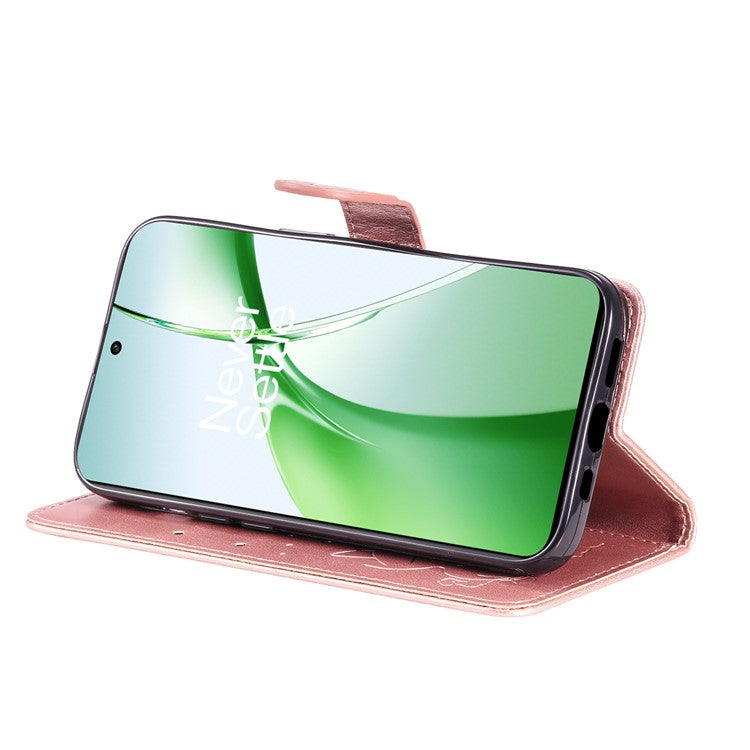 KT Imprinting Flower Series-4 For OnePlus Nord CE4 5Gt Case Leather Wallet Cover Cat Bee Pattern - Rose Gold