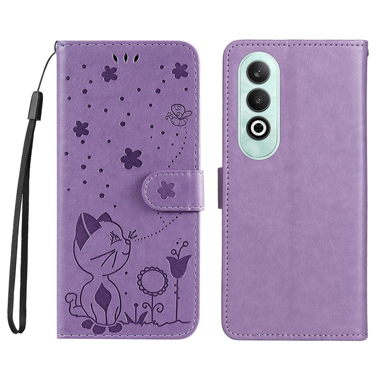 KT Imprinting Flower Series-4 For OnePlus Nord CE4 5Gt Case Leather Wallet Cover Cat Bee Pattern - Purple
