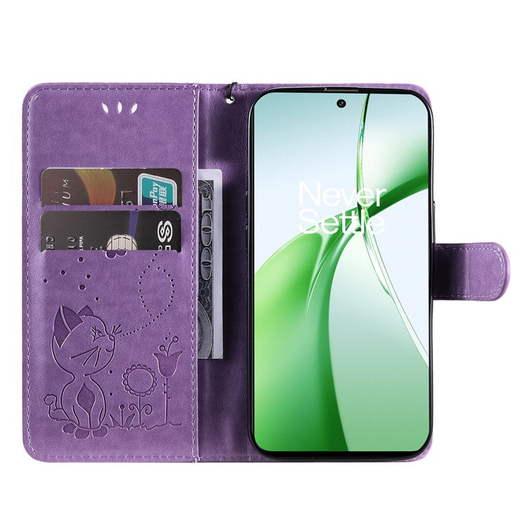 KT Imprinting Flower Series-4 For OnePlus Nord CE4 5Gt Case Leather Wallet Cover Cat Bee Pattern - Purple