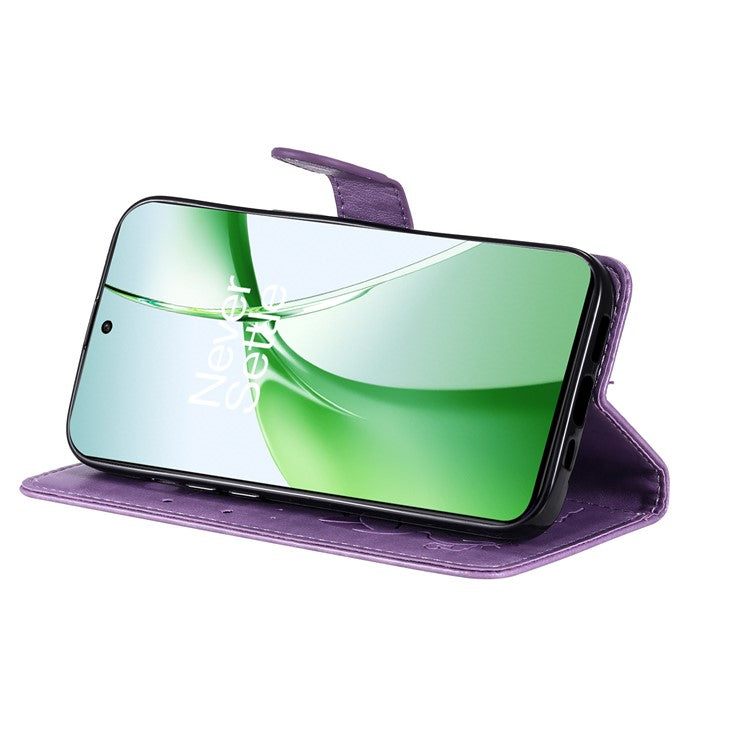 KT Imprinting Flower Series-4 For OnePlus Nord CE4 5Gt Case Leather Wallet Cover Cat Bee Pattern - Purple