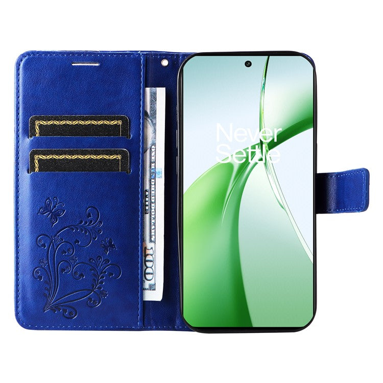 KT Imprinting Flower Series-2 For OnePlus Nord CE4 5G Case Leather Cover with Wallet Stand - Blue