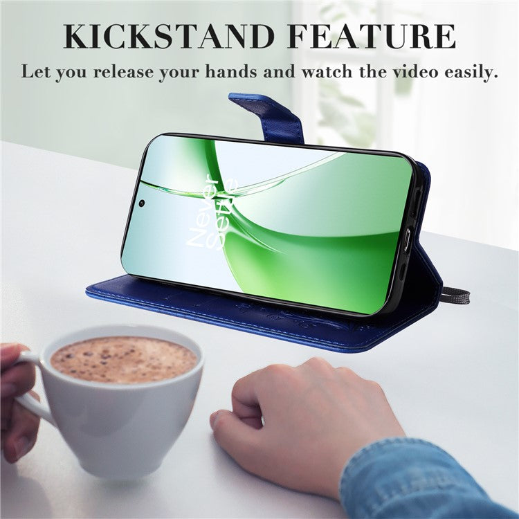 KT Imprinting Flower Series-2 For OnePlus Nord CE4 5G Case Leather Cover with Wallet Stand - Blue