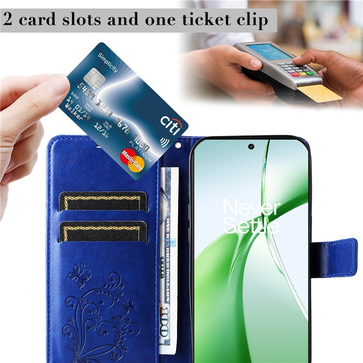KT Imprinting Flower Series-2 For OnePlus Nord CE4 5G Case Leather Cover with Wallet Stand - Blue
