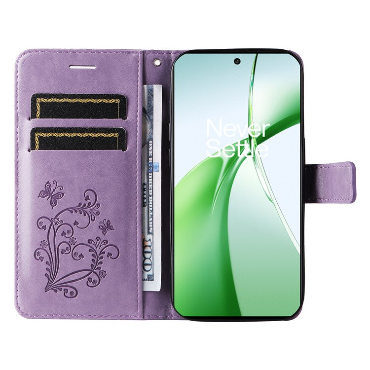 KT Imprinting Flower Series-2 For OnePlus Nord CE4 5G Case Leather Cover with Wallet Stand - Purple