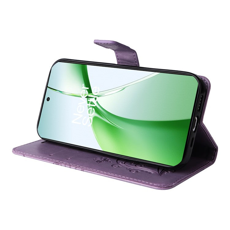 KT Imprinting Flower Series-2 For OnePlus Nord CE4 5G Case Leather Cover with Wallet Stand - Purple