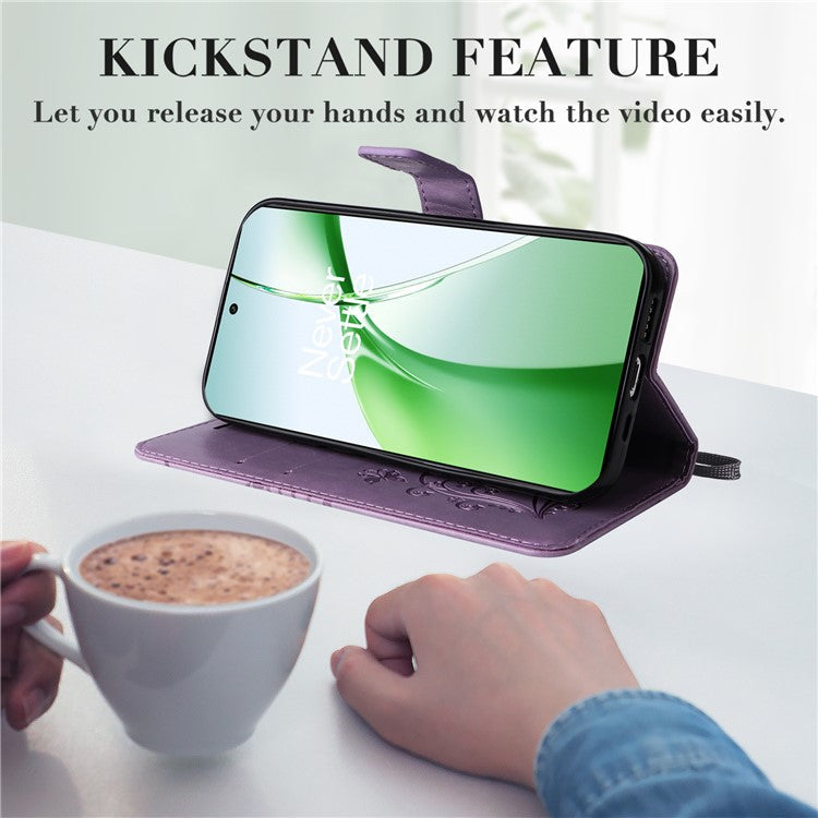 KT Imprinting Flower Series-2 For OnePlus Nord CE4 5G Case Leather Cover with Wallet Stand - Purple