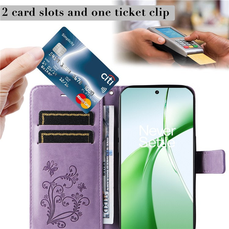 KT Imprinting Flower Series-2 For OnePlus Nord CE4 5G Case Leather Cover with Wallet Stand - Purple
