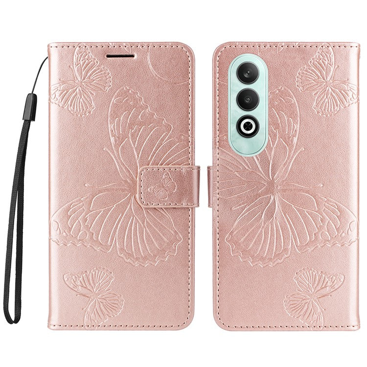 KT Imprinting Flower Series-2 For OnePlus Nord CE4 5G Case Leather Cover with Wallet Stand - Rose Gold
