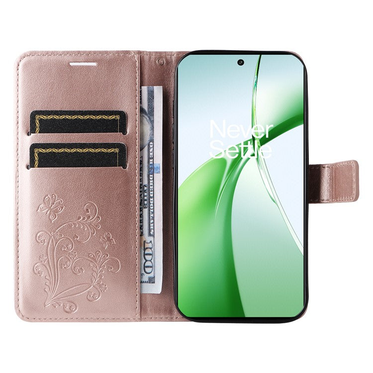 KT Imprinting Flower Series-2 For OnePlus Nord CE4 5G Case Leather Cover with Wallet Stand - Rose Gold