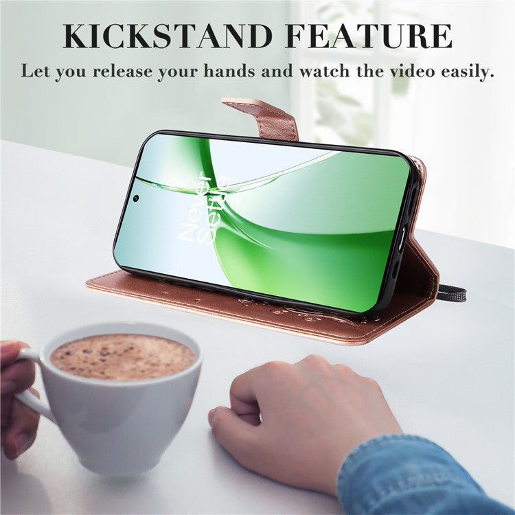 KT Imprinting Flower Series-2 For OnePlus Nord CE4 5G Case Leather Cover with Wallet Stand - Rose Gold