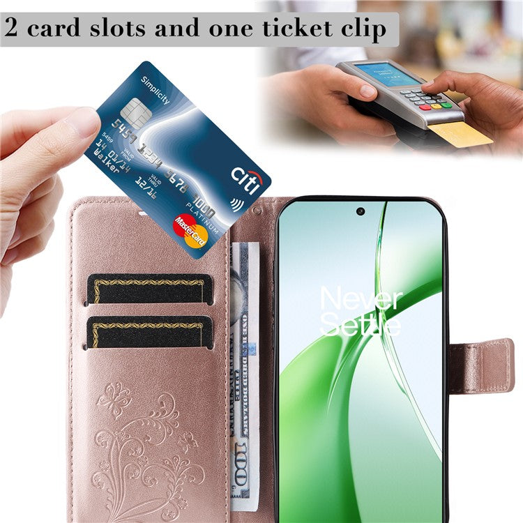 KT Imprinting Flower Series-2 For OnePlus Nord CE4 5G Case Leather Cover with Wallet Stand - Rose Gold