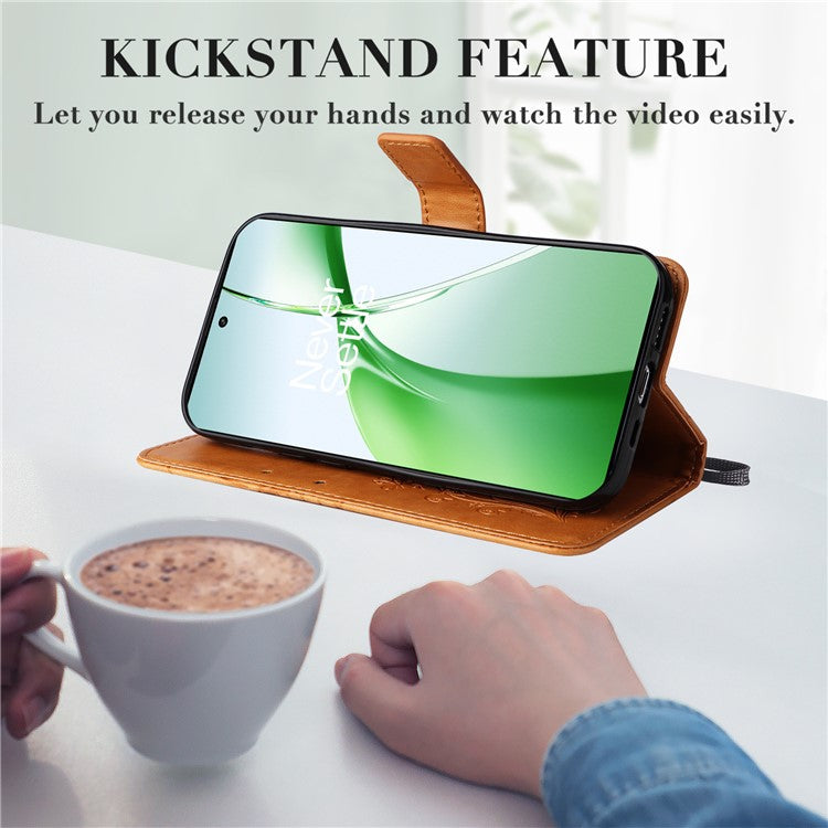 KT Imprinting Flower Series-2 For OnePlus Nord CE4 5G Case Leather Cover with Wallet Stand - Yellow