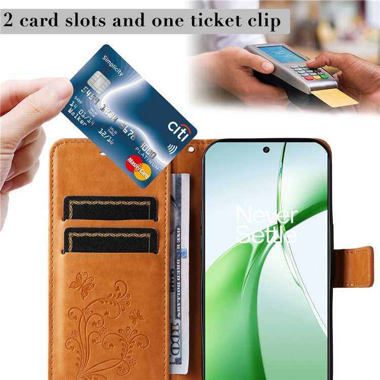 KT Imprinting Flower Series-2 For OnePlus Nord CE4 5G Case Leather Cover with Wallet Stand - Yellow