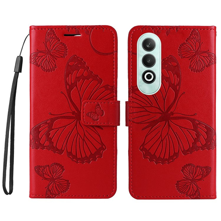 KT Imprinting Flower Series-2 For OnePlus Nord CE4 5G Case Leather Cover with Wallet Stand - Red