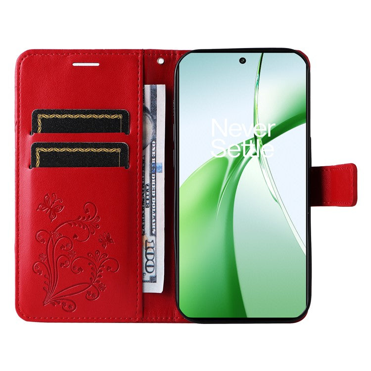 KT Imprinting Flower Series-2 For OnePlus Nord CE4 5G Case Leather Cover with Wallet Stand - Red
