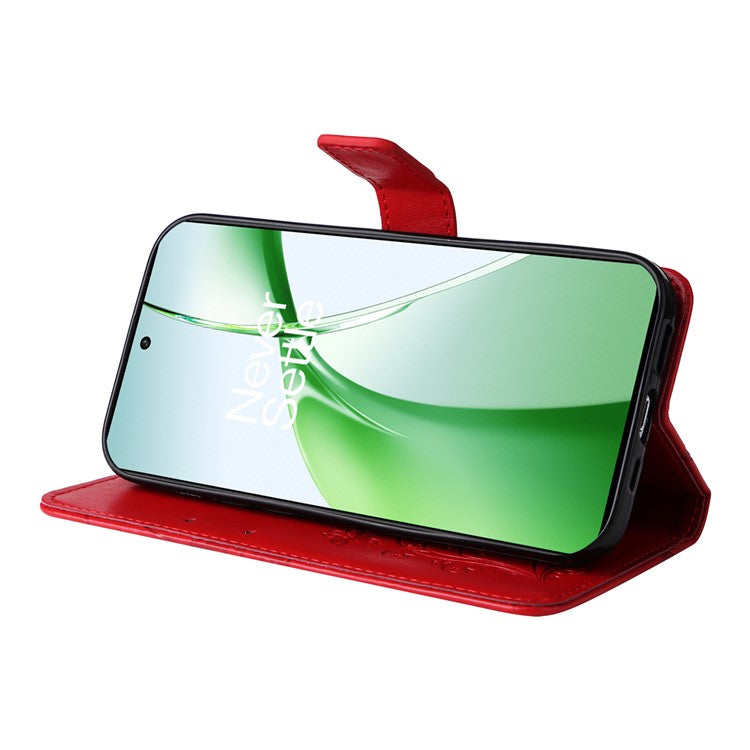 KT Imprinting Flower Series-2 For OnePlus Nord CE4 5G Case Leather Cover with Wallet Stand - Red