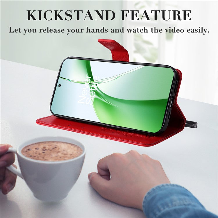 KT Imprinting Flower Series-2 For OnePlus Nord CE4 5G Case Leather Cover with Wallet Stand - Red