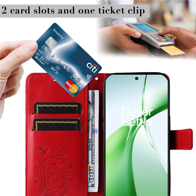 KT Imprinting Flower Series-2 For OnePlus Nord CE4 5G Case Leather Cover with Wallet Stand - Red