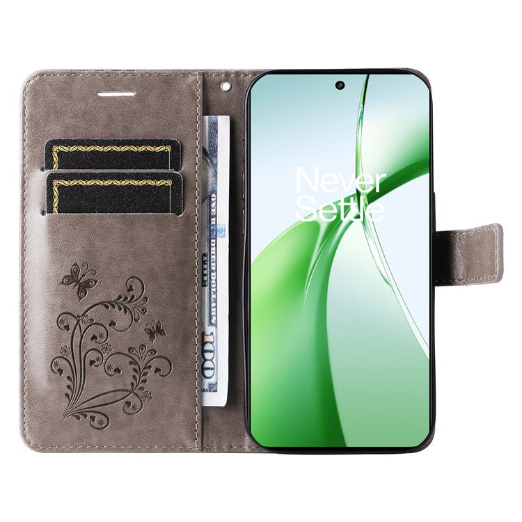 KT Imprinting Flower Series-2 For OnePlus Nord CE4 5G Case Leather Cover with Wallet Stand - Grey