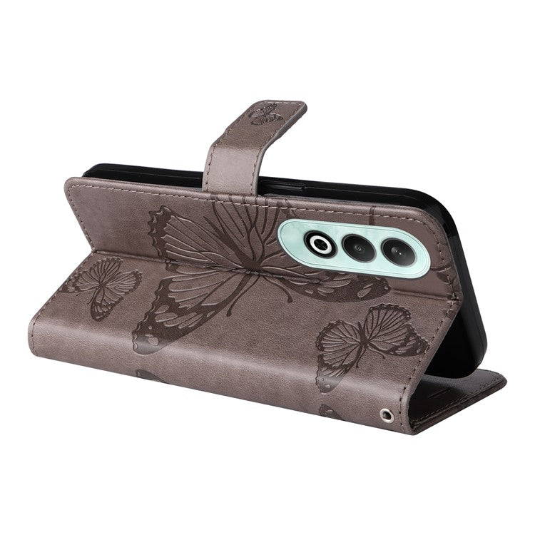 KT Imprinting Flower Series-2 For OnePlus Nord CE4 5G Case Leather Cover with Wallet Stand - Grey