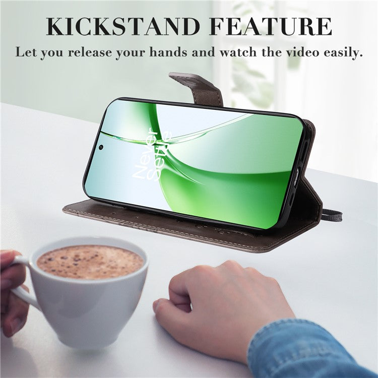 KT Imprinting Flower Series-2 For OnePlus Nord CE4 5G Case Leather Cover with Wallet Stand - Grey