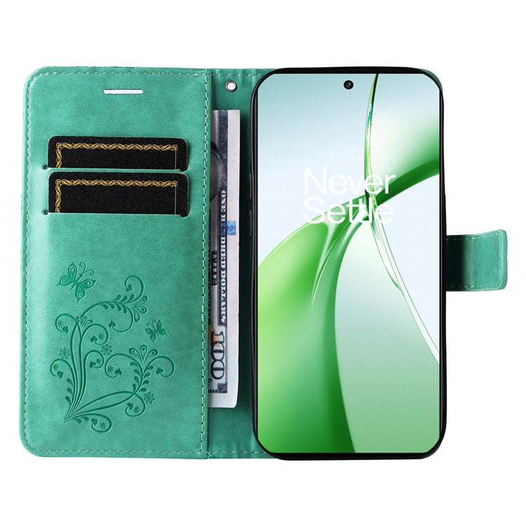 KT Imprinting Flower Series-2 For OnePlus Nord CE4 5G Case Leather Cover with Wallet Stand - Green