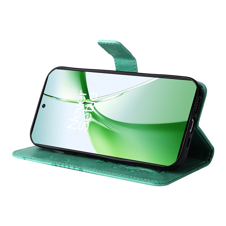 KT Imprinting Flower Series-2 For OnePlus Nord CE4 5G Case Leather Cover with Wallet Stand - Green