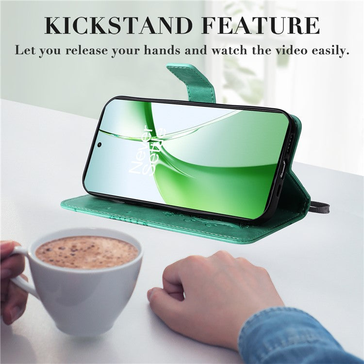 KT Imprinting Flower Series-2 For OnePlus Nord CE4 5G Case Leather Cover with Wallet Stand - Green