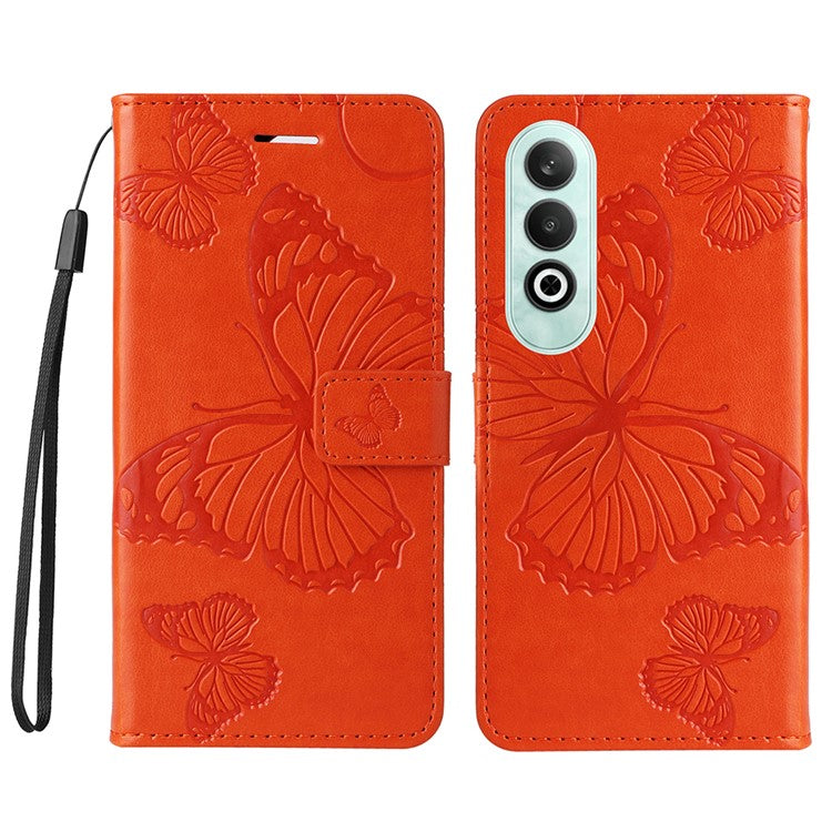 KT Imprinting Flower Series-2 For OnePlus Nord CE4 5G Case Leather Cover with Wallet Stand - Orange