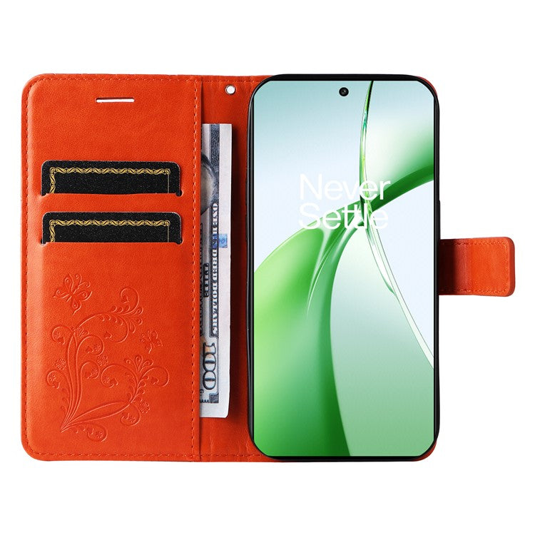 KT Imprinting Flower Series-2 For OnePlus Nord CE4 5G Case Leather Cover with Wallet Stand - Orange